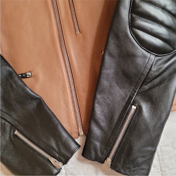 🤩🔥 ALEXANDER WANG Two-Tone Lambskin Biker Jacket | Size M 🖤🤎 - Picture 6 of 7